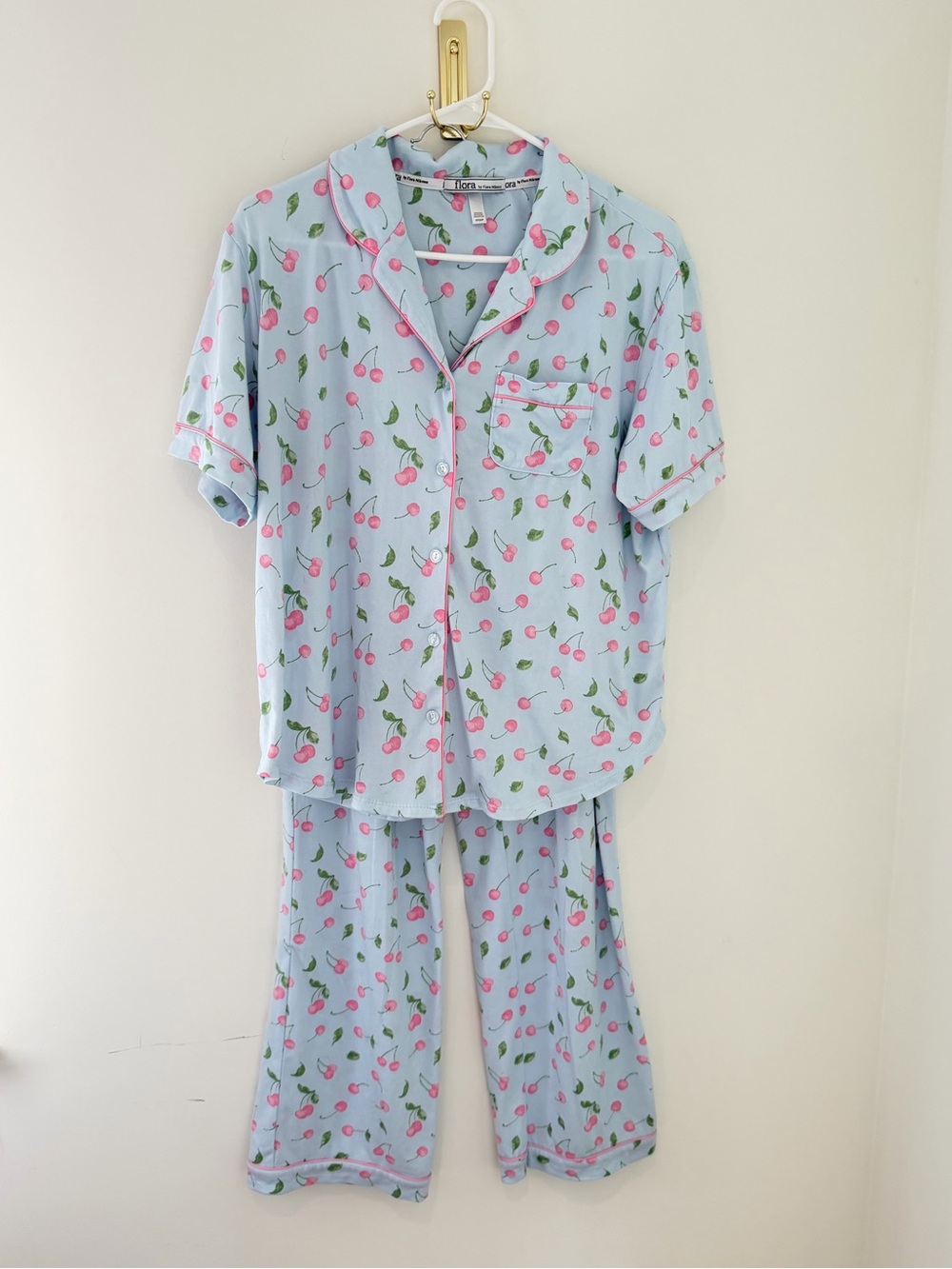 Flora Nikrooz Light Blue Cherry-Print Short Sleeve Pajama Set